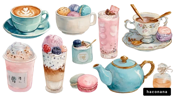 美しいデザートと飲み物