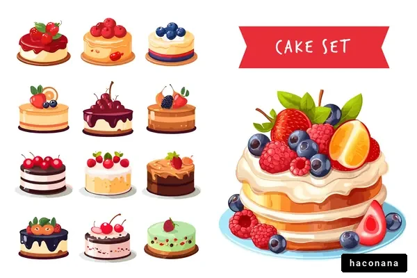 様々なケーキのセットイラスト