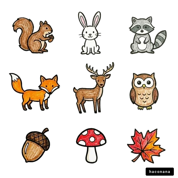 森の動物と秋のモチーフ