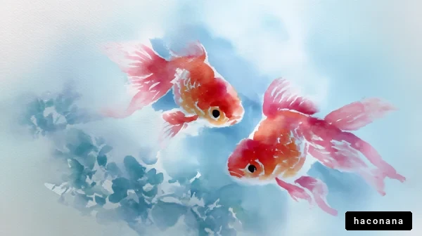 美しい金魚の水彩画