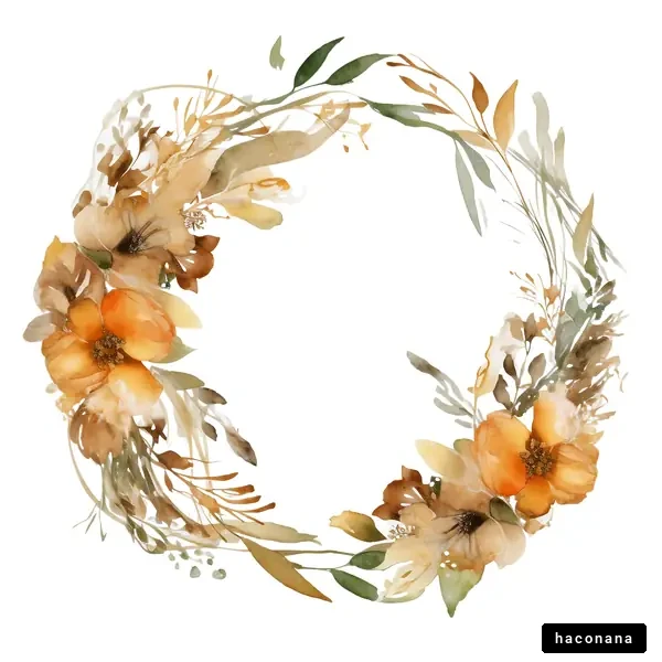 秋色の花の水彩リース