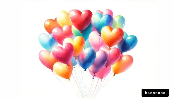 カラフルなハート型風船