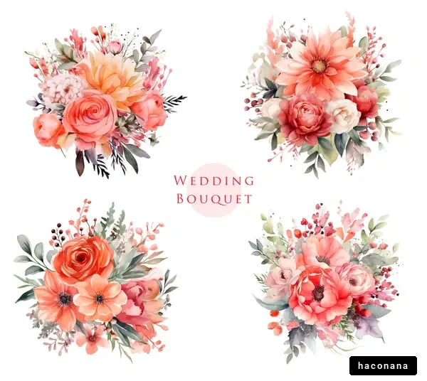 ウェディングブーケのイラストセット