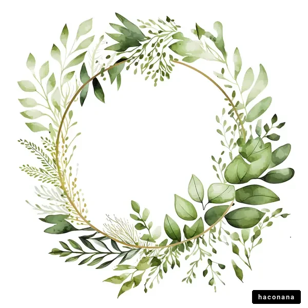 緑の葉の水彩リースイラスト