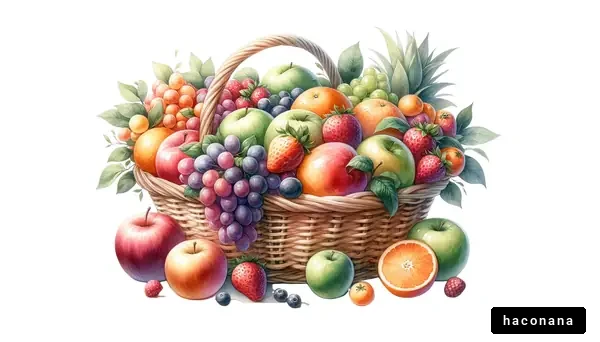 色とりどりの果物のバスケットイラスト