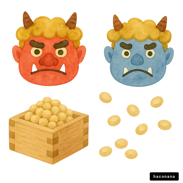 鬼の顔と豆のイラスト