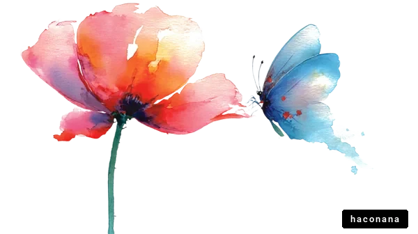 美しい花と蝶の水彩画