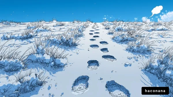 雪原を歩く足跡
