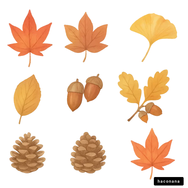 秋の葉と実のイラスト