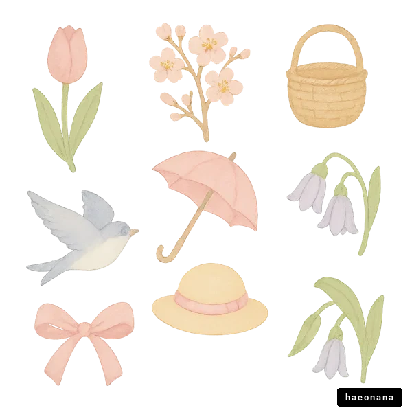 春の花と小物のイラスト