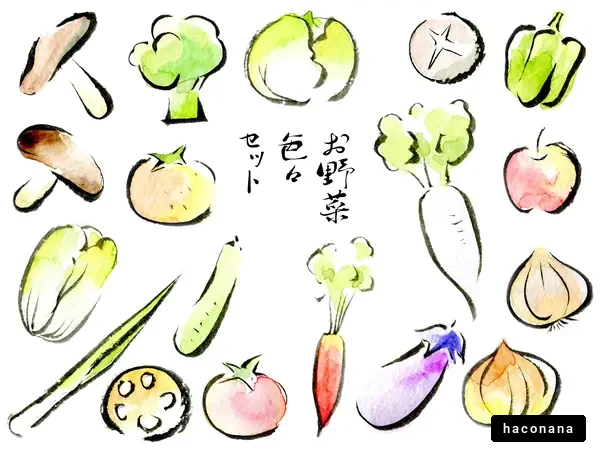 和風のさまざまな野菜イラストセット