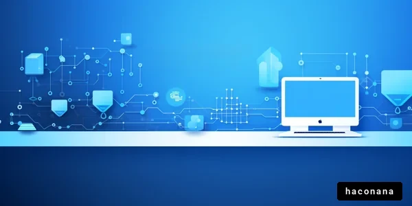 青い背景のコンピューター