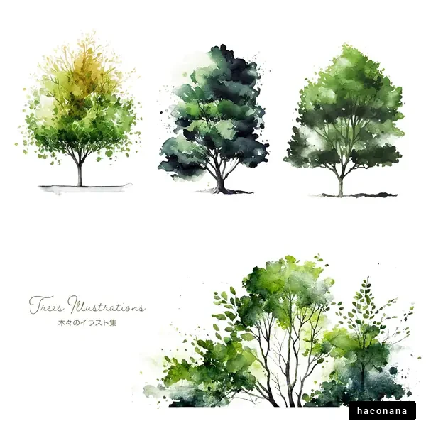 美しい木々の水彩イラスト