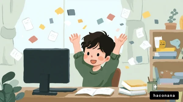 勉強に喜ぶ少年のイラスト