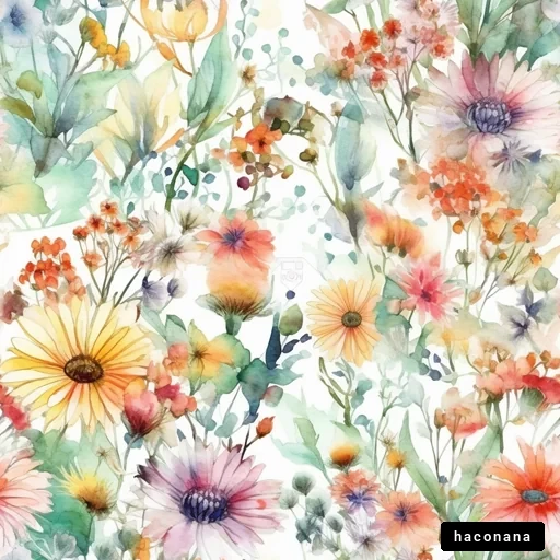 カラフルな花々の水彩画