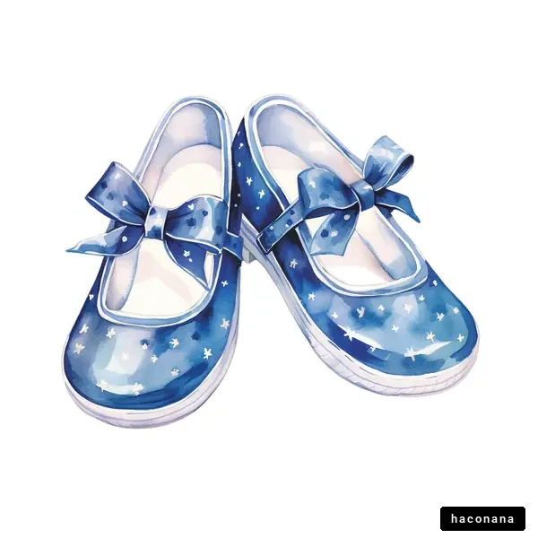 子供用の星柄の青い靴の水彩イラスト