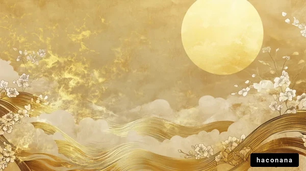 黄金の月と花の景色