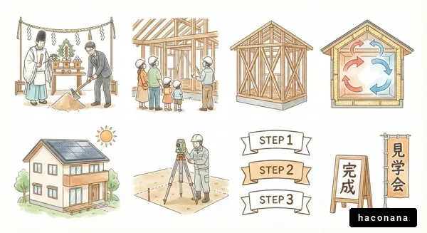 家の建築過程イラスト