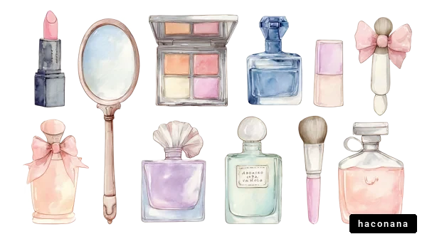 化粧品と鏡のイラスト
