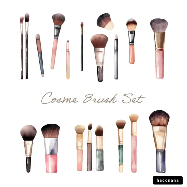 化粧ブラシセットの水彩イラスト集