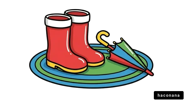 赤い長靴と傘のイラスト