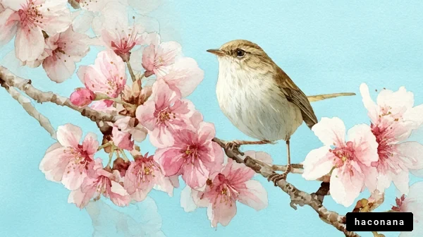 春の花と小鳥の絵画