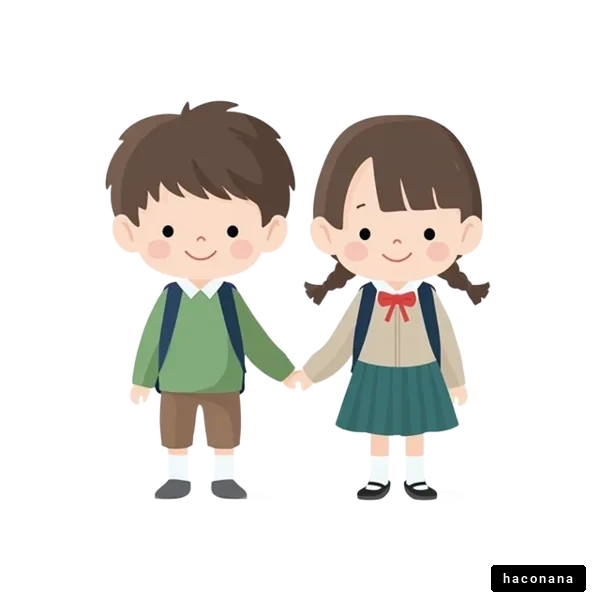 学校で手をつなぐ子供たち