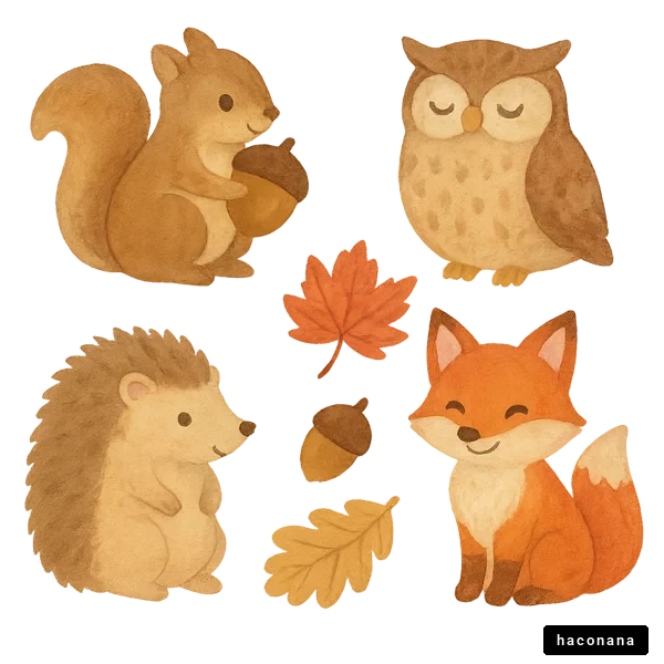 秋の動物たちのイラスト