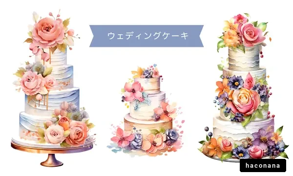 美しいウェディングケーキの水彩画