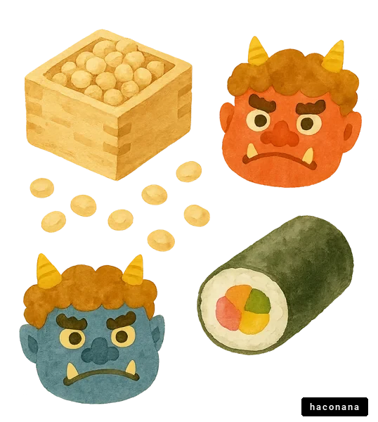 鬼と恵方巻きの絵