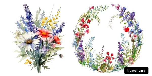 花の水彩画のフレームとブーケ