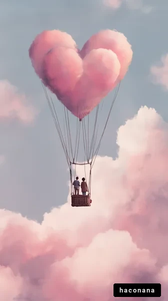 ハートの気球に乗る二人