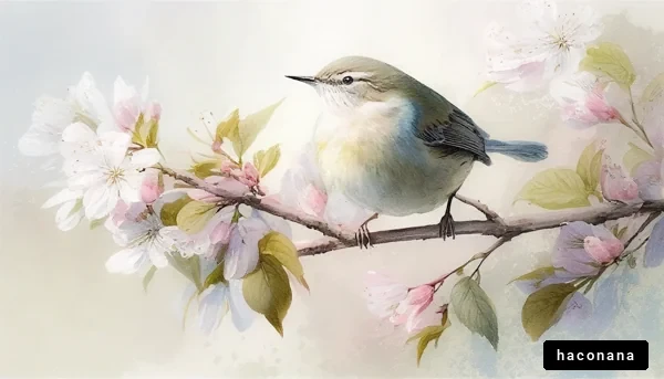 花と小鳥の水彩画