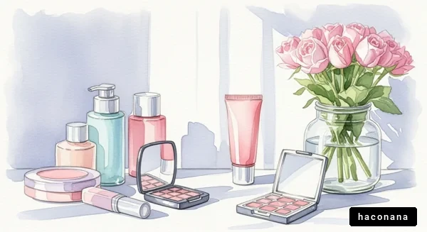 美容アイテムと花の静物画