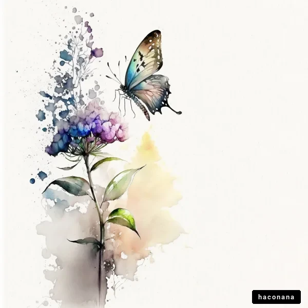 美しい蝶と花の水彩画