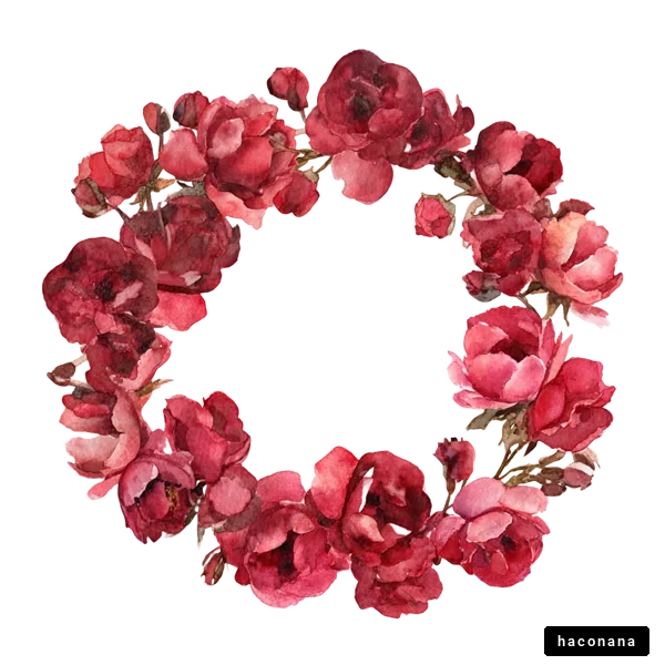 赤い花の水彩リース