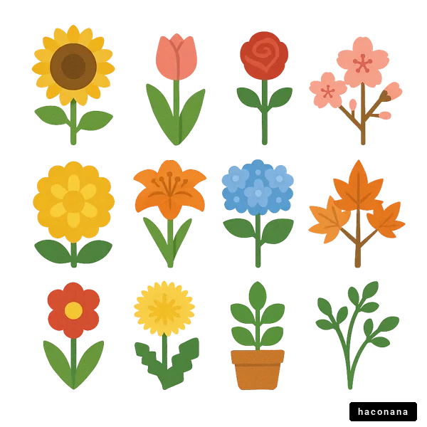 色とりどりの花々と葉