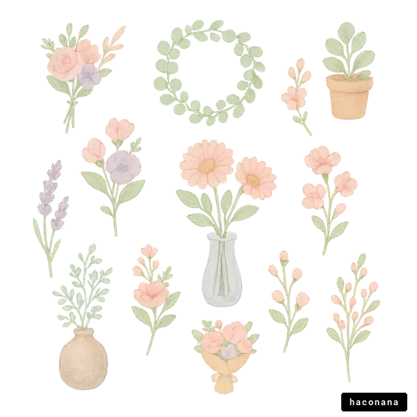 花の水彩画セット