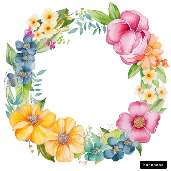 カラフルな花の水彩リース