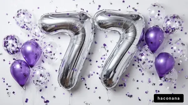 派手な77のバルーン飾り