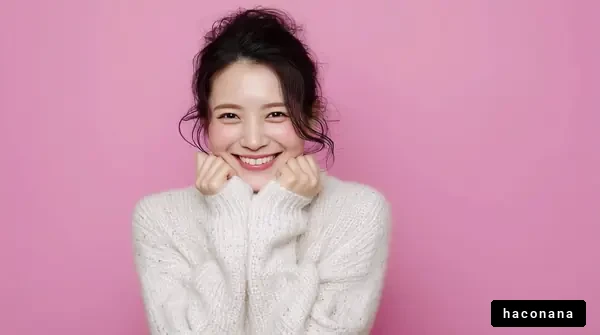 笑顔の女性とピンク背景