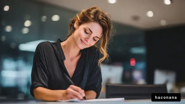 オフィスで働く笑顔の女性