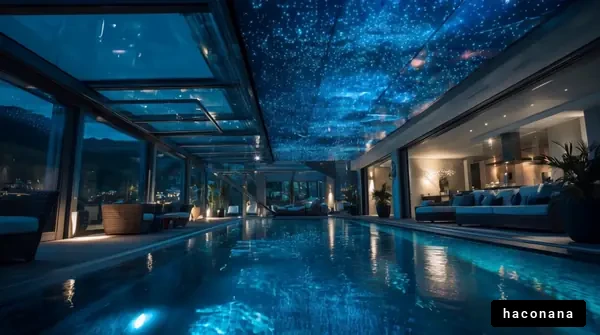 スタイリッシュなプールの夜景
