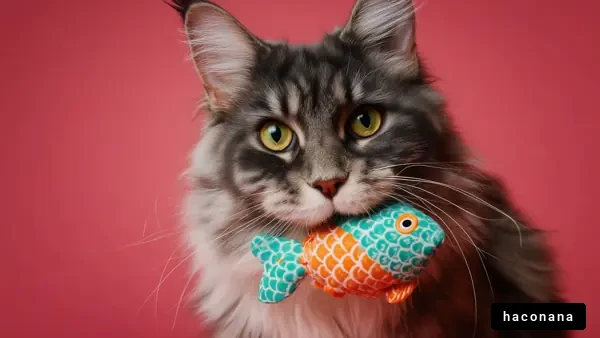 かわいい猫とおもちゃの魚