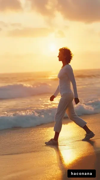 夕日を背景に散歩する女性