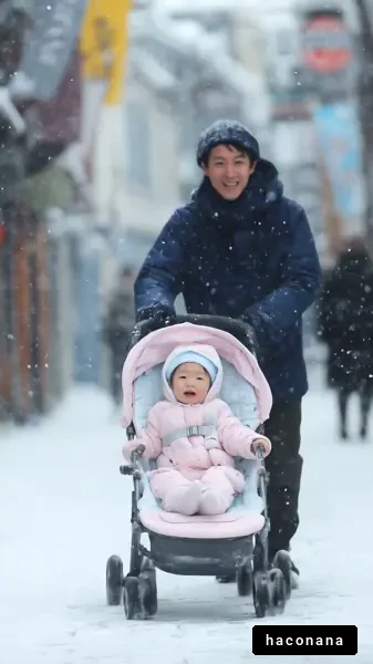 雪の日の親子散歩