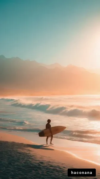 サーフィンを楽しむ夕陽の海辺