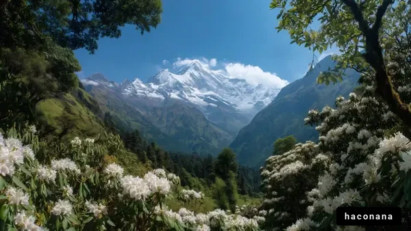 美しい山々と花々の風景