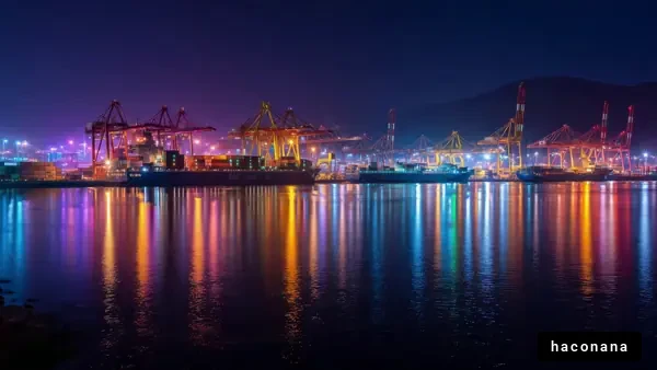 夜の港とコンテナ船