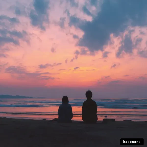 夕暮れの海辺のひととき